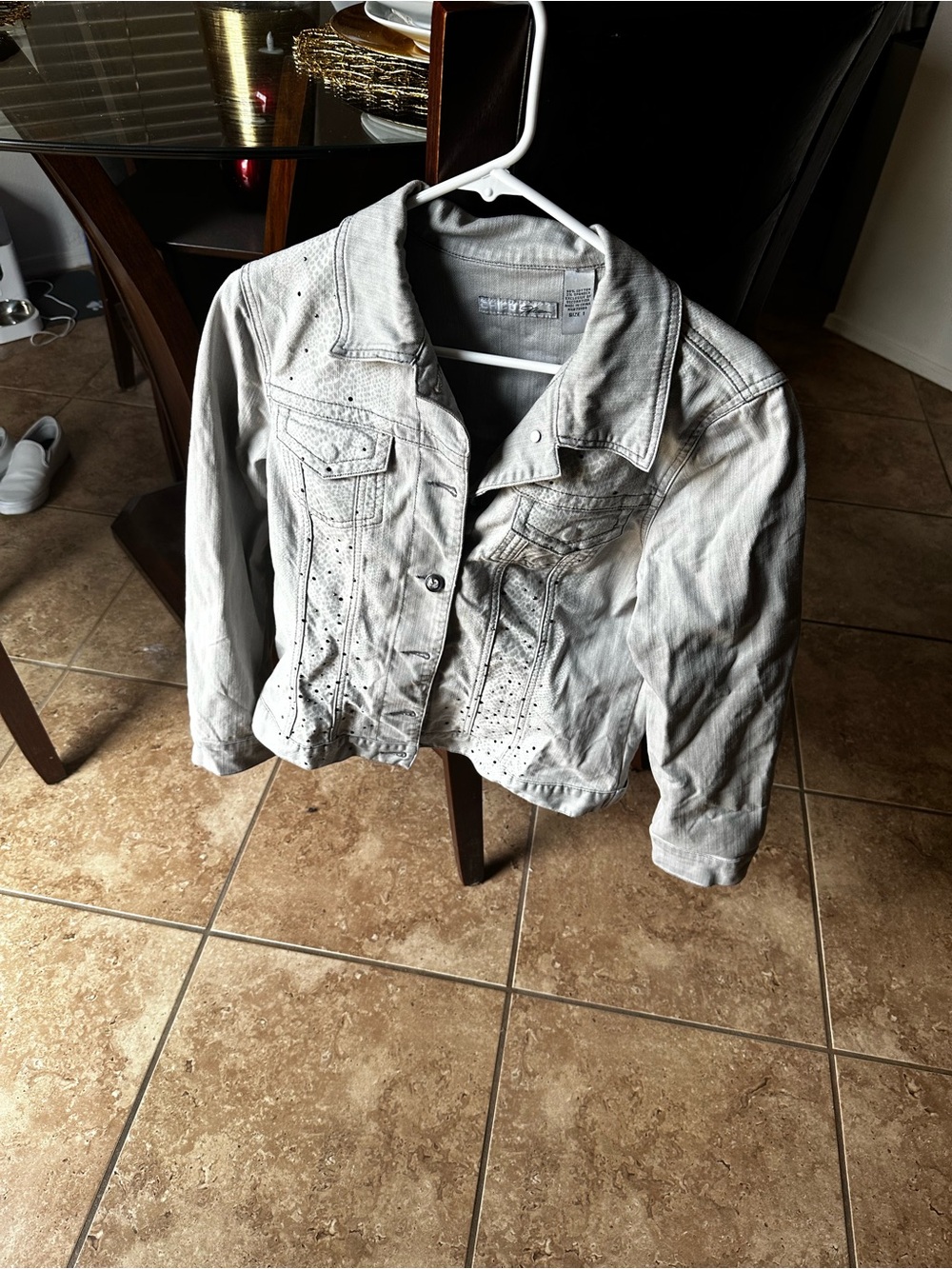 Chico's Light Gray Studded Jean Jacket - Women